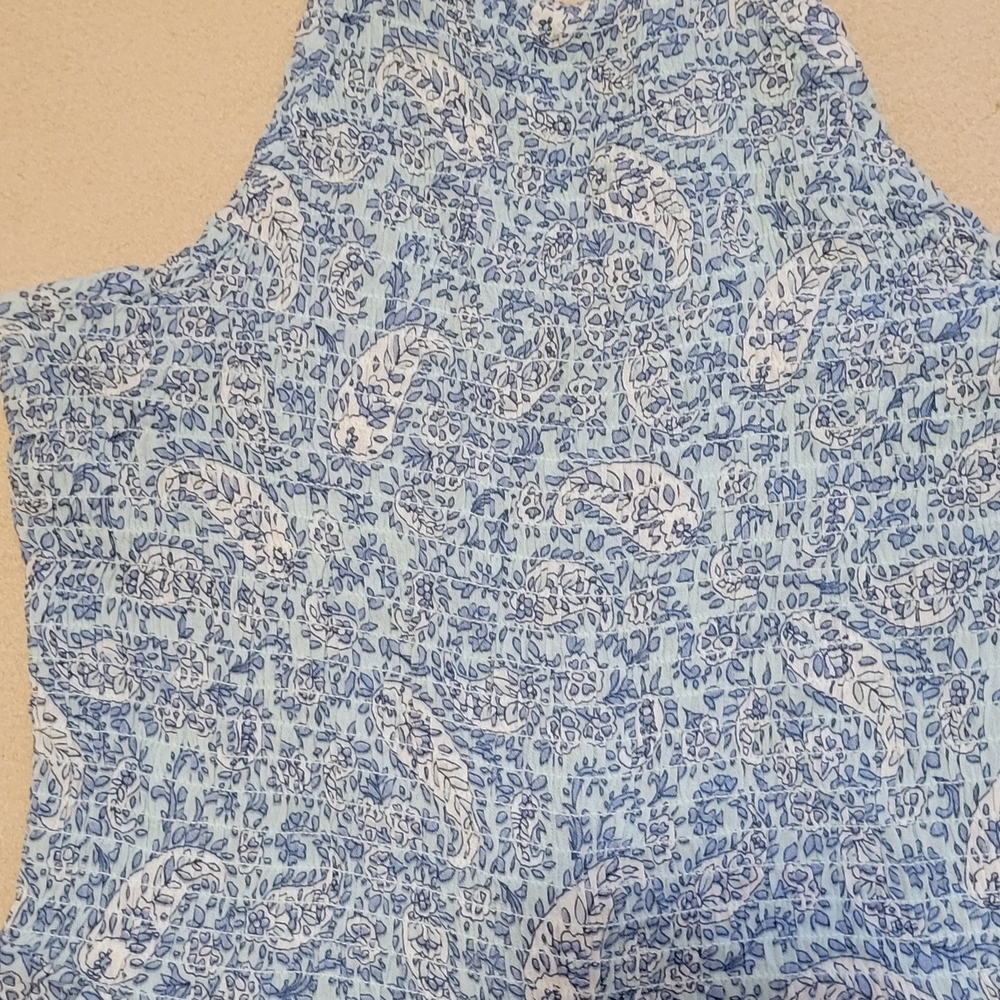 Women’s Blue White Floral Boho Smocked Halter Jumpsuit Size M